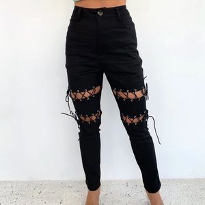 Black Lace Up Jeans
